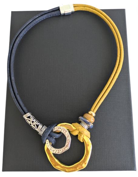 Amelia Cork Necklace Blue Mustard Gifts