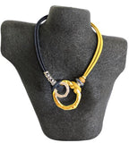 Amelia Cork Necklace Blue Mustard Model