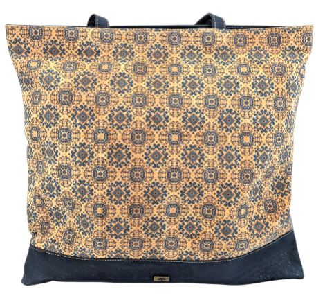 Bruna Cork Tote Bag Blue Tile front